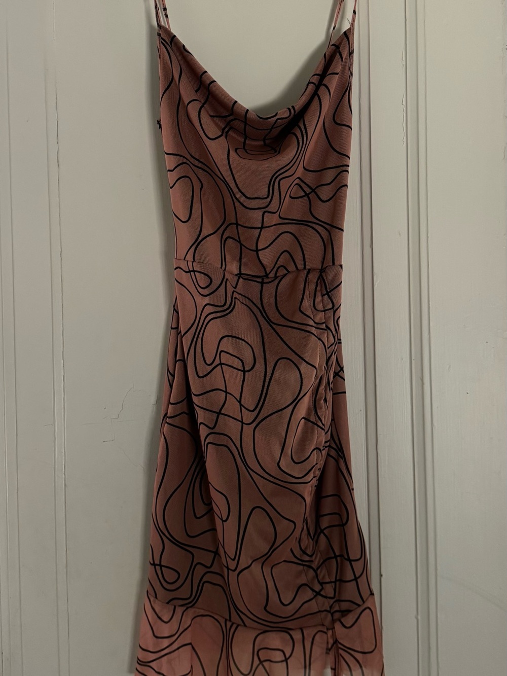 PrettyLittleThing Nude Abstract Ruched Bodycon Dress US 6